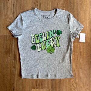Feelin' Lucky Graphic Tee - Gray with Green Print